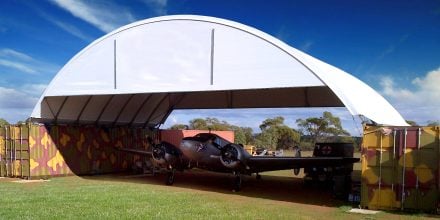 DomeShelter used to shelter a small plane.