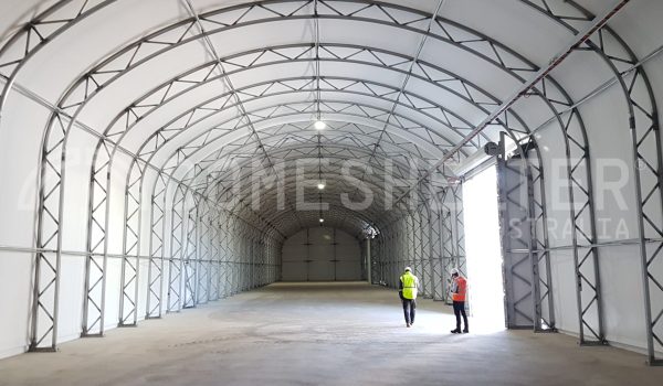 large truss fabric warehouse building