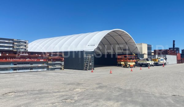 Shipping Container Shelters in a shipping container yard