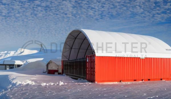 Container Dome Fabric Structure in a snowy landscape