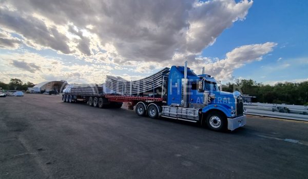 Truck packed with disassembled dome structure components