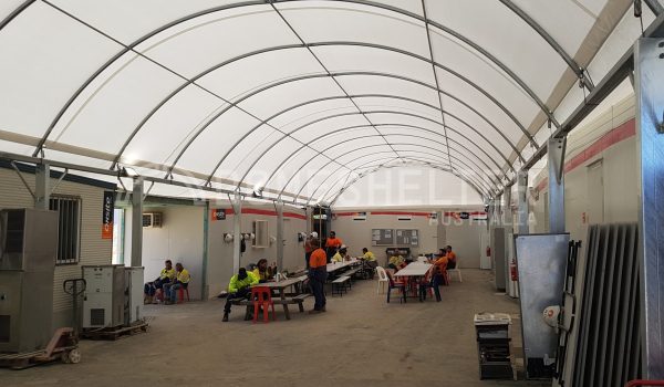 Mine site central break area under a Donga Mounted Fabric Shelter